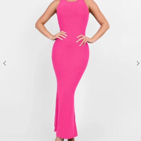 Popilush Brand Shapewear Modal Sleeveless Crew Neck Slimming Maxi Dress Pink XL - Picture 1 of 5